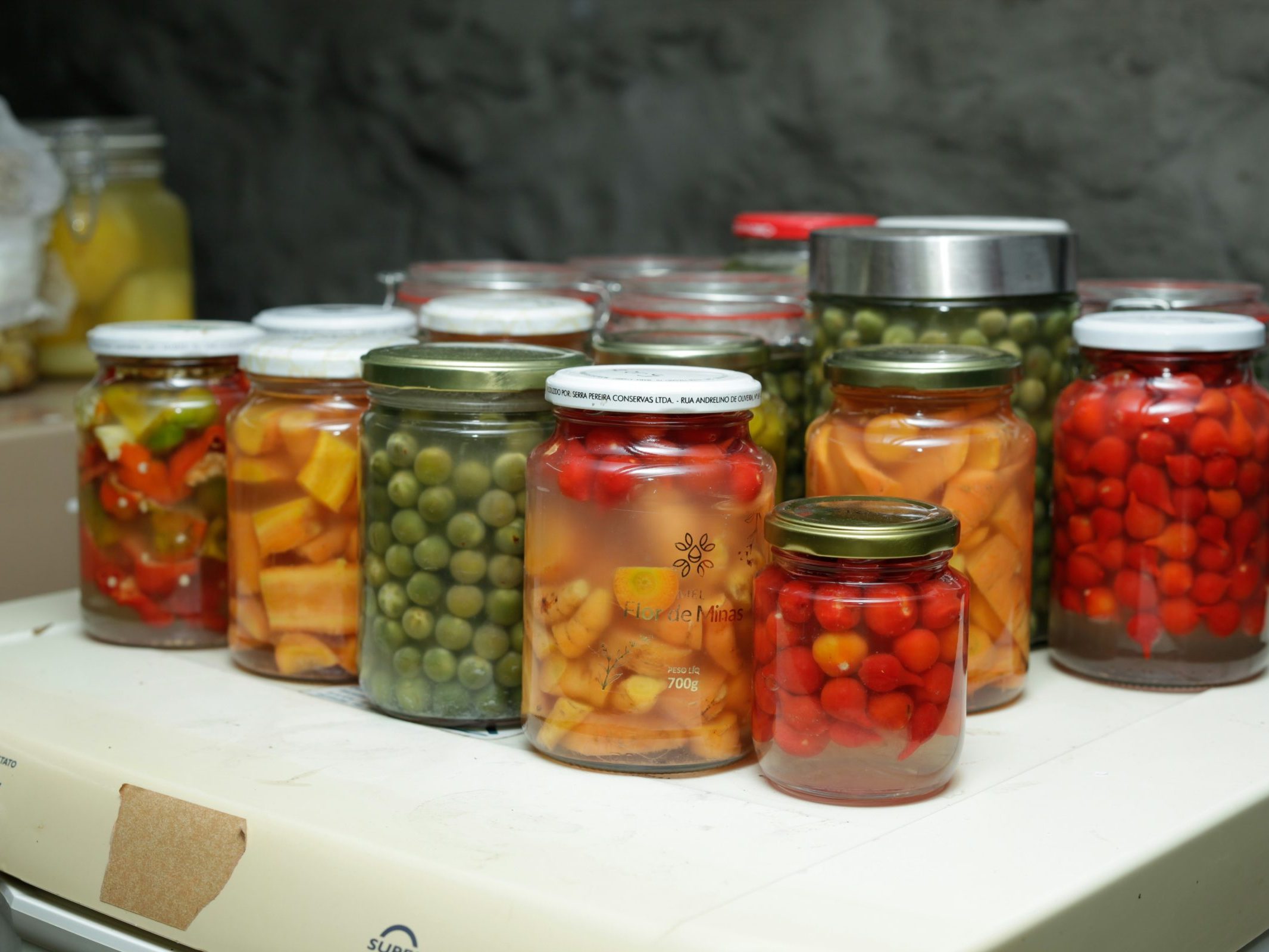 Canned foods on a shelf.